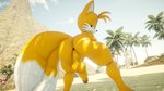 anthro anus athletic balls beach big_butt butt femboy genitals looking_back male outside penis plant presenting presenting_hindquarters solo tail tree artemissaturn sega sonic_the_hedgehog_(series) miles_prower canid canine fox mammal 3d_(artwork) digital_media_(artwork) hi_res