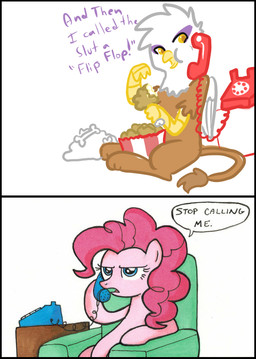 beak black_border border brown_body brown_feathers cheek_bulge duo eating electronics feathered_wings feathers female feral food furniture landline_phone phone purple_body purple_feathers sofa tail white_body white_feathers wings unknown_artist friendship_is_magic hasbro kfc my_little_pony mythology gilda_(mlp) pinkie_pie_(mlp) avian bird chicken earth_pony equid equine galliform gryphon horse mammal mythological_avian mythological_creature phasianid pony
