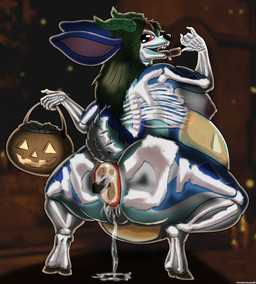 5_fingers anal anal_penetration anthro anus belly big_belly big_breasts blue_body blue_fur blurred_background bodily_fluids bodypaint bone breasts candy dessert female fingers food food_fetish food_play fruit fur gem genital_fluids genitals green_hair hair holidays hooves horn huge_belly hyper hyper_belly hyper_pregnancy licking looking_at_viewer looking_back nipples nude penetration plant pregnant pregnant_anthro pregnant_female pregnant_sex pumpkin pumpkin_in_ass rear_view red_eyes sex skeleton smile solo stretched_anus tongue vaginal_fluids vulva white_body white_fur heartlessangel3d halloween petra_the_defend_deer deer mammal absurd_res hi_res