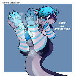 anal_fluids anus balls black_body black_fur blue_hair blush blush_lines blushing_at_viewer bodily_fluids claws clothing erection feet feral foot_fetish foot_focus foot_play footwear fur genitals gesture hair looking_back male musk musky_balls musky_feet musky_penis pawpads paws penis socks solo suggestive suggestive_gesture sweat sweatdrop sweaty_balls sweaty_feet sweaty_genitalia sweaty_legs tail tail_anus tapering_penis thick_tail toe_claws toony conditional_dnp sadcat16hrz third-party_edit ractertheawtt mammal mustelid otter 1:1 color_edit colored hi_res