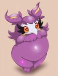 anthro aromatisse avian belly big_belly chinchira_(pixiv13404505) feathers female generation_6_pokemon heart_eyes heart_symbol multicolored_body multicolored_feathers navel nintendo nude pink_body pink_feathers pokemon pokemon_(species) purple_body purple_feathers solo white_body