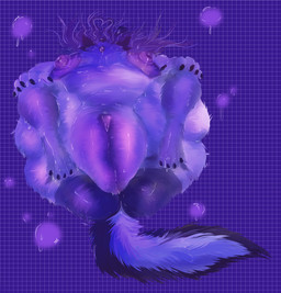 anthro belly big_belly blue_body blueberry_inflation bodily_fluids breasts bubble butt claws dripping_wet drooling expansion feet female fur genitals hair hindpaw huge_belly hyper hyper_belly hyper_genitalia hyper_vulva immobile inflation nipples nude overwhelmed paws saliva simple_background solo swelling tail terminallyonlinewerewolf tongue tongue_out vulva plaksapisya canid canine canis mammal wolf 2026 colored digital_drawing_(artwork) digital_media_(artwork) hi_res