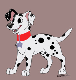black_ears black_nose black_spots collar collar_tag feral floppy_ears fur heterochromatic_ears male pink_inner_ear red_collar solo spots star star_collar_tag toony white_body white_fur white_spots dumstone 101_dalmatian_street 101_dalmatians disney dylan_(101_dalmatians) canid canine canis dalmatian domestic_dog mammal hi_res