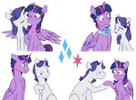 blush bow_tie crossgender duo female female/female ftm_crossgender holding_hooves horn male male/female male/male shirt_collar wings doodlemark friendship_is_magic hasbro my_little_pony mythology rarity_(mlp) twilight_sparkle_(mlp) equid equine mammal mythological_creature mythological_equine unicorn winged_unicorn absurd_res hi_res