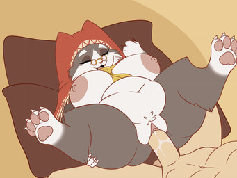 anthro anthro_penetrated areola balls big_breasts biped bodily_fluids breasts duo eyebrows eyes_closed female female_penetrated fingers genital_fluids genitals human_on_anthro human_penetrating human_penetrating_anthro interspecies lying male male/female male_penetrating male_penetrating_female nipples open_mouth paws penetration penile penile_penetration penis sex smile thick_thighs vaginal vaginal_fluids vaginal_penetration vulva blen_bodega capcom monster_hunter grammeowster_chef felid felyne human lynian mammal palico animated