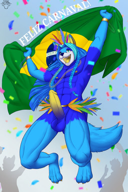 anthro balls brazil brazilian brazilian_flag butt confetti digitigrade erection exhibitionism flag flag_(object) fur genitals hair holidays humanoid_genitalia humanoid_penis jewelry male nipples nude party penis public simple_background smile solo tail text guispe_opockjha brazilian_carnival carnival_(holiday) guispe_(guispe_opockjha) canid canine canis mammal wolf 2026 2:3 absurd_res digital_drawing_(artwork) digital_media_(artwork) hi_res shaded signature
