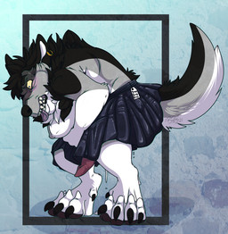 animal_genitalia animal_penis anthro blush bottomwear canine_genitalia canine_penis clothing curse cursed dripping genitals kilt leaking magic male penis pregnant pregnant_anthro pregnant_male solo booshie awkore canid canine canis mammal wolf