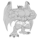 anthro biceps big_muscles bottomwear claws clothed clothing horn huge_muscles male muscular muscular_anthro muscular_male pecs shorts solo topless wings yongdasom breath_of_fire breath_of_fire_3 capcom mythology garr_(breath_of_fire) dragon mythological_creature mythological_scalie scalie 1:1 monochrome