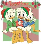 anthro blep blush group holidays looking_at_viewer male one_eye_closed tongue tongue_out trio young young_anthro young_male limettin christmas disney ducktales ducktales_(2017) dewey_duck huey_duck louie_duck anatid anseriform avian bird duck absurd_res hi_res brother_(lore) brothers_(lore) sibling_(lore)