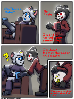 anthro chastity_cage chastity_device duo female infidelity male male/female connorsconnor no_nut_november andy(connorsconnor) conley hybrid mammal colored comic hi_res meme shaded