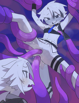 anthro anus areola beak biped black_tail blush bodily_fluids breasts clothing consentacles duo eyebrows female genitals multicolored_tail navel nipples non-mammal_breasts non-mammal_navel non-mammal_nipples open_mouth penetration sex small_breasts sweat sweatdrop tail tentacle_in_vagina tentacle_penetration tentacle_sex tentacles undressing_another vaginal vaginal_penetration vulva white_body white_tail kaltespur avian bird absurd_res hi_res