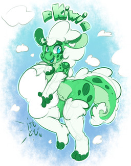 anthro barefoot belly blue_eyes cloud eyebrows eyelashes feet fur looking_at_viewer male nude open_mouth small_waist smile solo spots thick_thighs tongue wide_hips kemotobi mythology kiwi_(kemotobi) dragon furred_dragon furred_scalie mythological_creature mythological_scalie scalie 2016 model_sheet