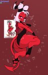 absurd_res anthro artist_logo bedroom_eyes butt clothed clothing demon girly hair helluva_boss hi_res hooves horn imp logo looking_at_viewer male moxxie_(helluva_boss) narrowed_eyes pink_sclera red_body seductive solo tail thetyrant thick_thighs white_hair