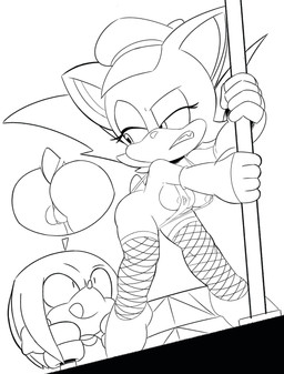 anthro breasts butt clothing dancing duo female hat headgear headwear male nipples peaked_cap pole pole_dancing simple_background strip_club stripper stripper_pole swimwear white_background wings ninoeros sega sonic_the_hedgehog_(series) knuckles_the_echidna rouge_the_bat bat echidna mammal monotreme 2018 absurd_res black_and_white digital_media_(artwork) hi_res monochrome