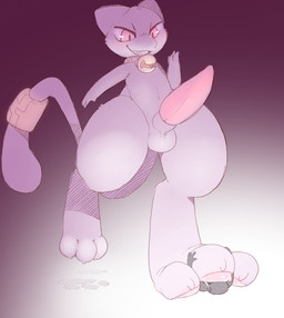 3_toes anthro balls bodily_fluids claws collar crush dominant duo erection feet foot_fetish foot_focus foot_play footprint fur genitals hair male nude pawpads pawprint paws penis pink_body pinned red_eyes simple_background size_difference smile solo_focus stepped_on sweat sweaty_feet sweaty_paws tail toes backsash nintendo pokemon mevil generation_1_pokemon legendary_pokemon mammal mew_(pokemon) pokemon_(species) 2026 digital_media_(artwork) hi_res