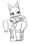 anthro balls bodily_fluids chair clothing dripping erection foreskin furniture genital_fluids genitals humanoid_genitalia humanoid_penis male partially_retracted_foreskin penis precum precum_drip precum_on_self precum_string presenting solo underwear shojiku animal_crossing nintendo tom_(animal_crossing) domestic_cat felid feline felis mammal monochrome sketch