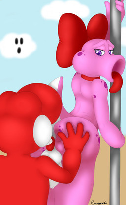 accessory ambiguous_gender anal anthro anus backsack balls bow_ribbon butt cloud duo foreskin genitals hair_accessory hair_bow hair_ribbon looking_back male male/ambiguous oral penis pink_body pole purple_eyes red_body ribbons rimming sex siphon_(anatomy) spread_butt spreading tongue tongue_out rawenski mario_bros nintendo birdo_(character) birdo pink_birdo red_yoshi yoshi 2014 hi_res