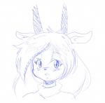 antelope anthro bichosan blue_and_white blush bovid bust_portrait clothed clothing female fully_clothed grazing_antelope hair horn libbie long_hair looking_at_viewer mammal monochrome open_mouth oryx portrait simple_background sketch solo white_background