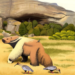 ambiguous_gender feral grass grass_field group plant quadruped rock shrub tree walking agustindiazart mylodon prehistoric_species 1:1 hi_res