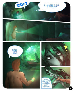 ambiguous_gender black_sclera breasts clock dialogue duo featureless_breasts female green_body green_hair green_skin grey_eyes hair male mask orange_hair text watch wearing_mask ebluberry jack_reston alien human humanoid mammal 4:5 comic digital_media_(artwork) english_text