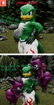 3d_(artwork) absurd_res accipitrid accipitriform anthro avian bedroom_eyes big_butt bird bottomwear butt camseven clone clothed clothing dark_gaia dialogue digital_media_(artwork) english_text feathers femboy fur genitals green_body green_feathers grey_hair grope groping_crotch group hair hand_on_arm hands_on_hips hi_res jet_the_hawk looking_at_viewer male male/male mammal narrowed_eyes nipples nude outside penis purple_body purple_fur seductive sega sonic_riders sonic_the_hedgehog_(series) sonic_unleashed teapot_(body_type) text thick_thighs topless topless_male trio unknown_species watermark wide_hips wings