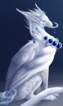2017 blue_eyes curved_horn dragon ear_piercing feathered_dragon feathered_scalie feathered_wings feathers feral fur furred_dragon furred_scalie horn mythological_creature mythological_scalie mythology piercing scalie simple_background sitting solo varaann white_body white_feathers white_fur wings