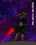 3_toes 5_fingers anthro black_claws bottomless claws clothed clothing cosmic_background digitigrade feet fingers fur jacket jacket_only looking_up machine male multicolored_body orange_body orange_fur pointy_ears prick_ears sky solo star starry_sky text toes topwear topwear_only two_tone_body visor white_body white_fur magnuswander magnus protogen 4:5 compression_artifacts english_text hi_res