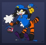 abstract_background anthro gradient_background male paint paws simple_background smile solo stripes tail transformation wet spookaboo bandai_namco klonoa_(series) klonoa domestic_cat felid feline felis mammal