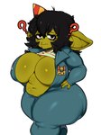 belly big_breasts big_butt black_hair blood bodily_fluids breasts butt cleavage clothed clothing female green_body hair huge_breasts huge_butt huge_hips huge_thighs navel nosebleed open_clothing pointy_ears short_stack slightly_chubby solo thick_thighs wide_hips mishythesheep mouthwashing anya_(mouthwashing) goblin humanoid absurd_res hi_res