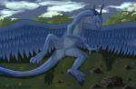 anus blue_body blue_eyes blue_feathers blue_scales cloud feathered_wings feathers female feral genitals horn mountain outside presenting pussy scales sky smile solo tail wings mercrantos inheritance_cycle mythology saphira dragon feathered_dragon feathered_scalie mythological_creature mythological_scalie scalie