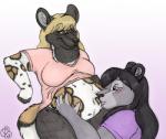 ambiguous_gender anthro breasts clothed clothing duo female female/ambiguous kissing pregnant pregnant_anthro pregnant_female smile geckoguy123456789 spottedchai chai_(spottedchai) african_wild_dog canid canine felid feline mammal