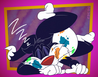 3_toes 4_fingers anthro belly bent_legs big_belly biped black_body black_fur bloated candy casual_nudity cheek_tuft curling_toes dessert digestion dipstick_tail ears_outwards eyes_closed facial_tuft feet fingers food fur gloves_(marking) head_tuft humanoid_heel leg_markings lying male markings messy nude on_side overweight overweight_anthro overweight_male pivoted_ears plantigrade pose red_nose sleeping snoring socks_(marking) solo sound_effects stain stained stained_bed_sheet tail tail_markings tired toes tuft vowelless vowelless_sound_effect weight_gain whisker_spots whiskers white_belly white_body white_feet white_fur white_hands white_tail_tip wide_hips zzz gavanzude looney_tunes warner_brothers sylvester_(looney_tunes) domestic_cat felid feline felis mammal 2025 alternate_version_at_paywall colored digital_drawing_(artwork) digital_media_(artwork) flat_colors hi_res pinup signature