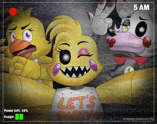 anthro beak bib black_nose black_sclera camera_view cheek_tuft claws eyebrows eyelashes eyeshadow facial_tuft feathers female fingers fur group hair head_tuft lipstick machine makeup one_eye_closed open_mouth open_smile pink_body pink_cheeks pink_fur pink_inner_ear red_cheeks red_claws sharp_teeth smile teeth tuft white_body white_eyes white_fur white_hair yellow_body yellow_feathers zieghost five_nights_at_freddy's five_nights_at_freddy's_2 scottgames chica_(fnaf) mangle_(fnaf) toy_chica_(fnaf) animatronic avian bird canid canine chicken fox galliform mammal phasianid robot 2015 hi_res signature