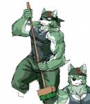2015 anthro biceps canid canine canis clothing fur green_body green_fur male mammal muscular muscular_anthro muscular_male pecs shirt solo tank_top topwear tsukigata_rossi wolf