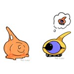 ambiguous_gender big_eye duo orange_body pretending_to_be_other simple_background thought_bubble white_background yellow_body ted-simp scp_foundation scp-131-a scp-131-b scp-999 goo_creature scp-131 1:1 hi_res tagme