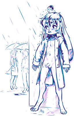 4_toes 5_fingers accessory against_surface against_wall anthro balls becoming_erect big_ears biped blue_line_art blush bottomless bottomless_anthro bottomless_male buckteeth clothed clothing coat coat_only collar digitigrade exhibitionism feet fingers floppy_ears foreskin fur genitals group hair hair_accessory hairclip half-erect hiding lop_ears male male_anthro mostly_nude_anthro mostly_nude_male navel nipples open_clothing open_coat open_mouth open_topwear outside penis public public_exposure raining solo_focus standing teeth toes topwear topwear_only trio umbrella unretracted_foreskin wet wet_body wet_fur young young_anthro young_male aogami background_character lagomorph leporid mammal rabbit 2025 absurd_res colored_line_art dated digital_drawing_(artwork) digital_media_(artwork) hi_res line_art restricted_palette shaded signature