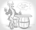 2_toes 3_fingers alcohol anthro antlers barrel beer belly_nipples beverage bottomless clothed clothing cloven_hooves dialogue drinking feet fingers furniture happy holding_beverage holding_object hooved_fingers hooves horn male navel open_clothing open_mouth open_shirt open_smile open_topwear scut_tail shirt short_tail simple_background singing sitting smile solo speech_bubble stool table tail text toes topwear topwear_only twitter_handle white_background nicnak044 gaius_baltar cervine deer mammal 2021 digital_drawing_(artwork) digital_media_(artwork) english_text monochrome sketch andromorph_(lore) nonbinary_(lore)