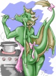 accessory anthro anus appliance apron apron_bow apron_only bare_shoulders bent_over biped bow_(feature) bow_accessory bow_ribbon breasts butt claws clothing clothing_bow cook cooking_pot cutlery eyes_closed facial_horn female fin fin_frill frill_(anatomy) furgonomics genitals green_body green_butt green_fin green_head_fin green_scales green_tail green_wings head_crest head_fin head_frill holding_object holding_spoon horn khaki_anus khaki_body khaki_frill khaki_head_frill khaki_pussy khaki_scales khaki_tail khaki_wings kitchen_appliance kitchen_utensils lidded_eyes light_claws membrane_(anatomy) membranous_wings monotone_apron monotone_clothing mostly_nude multicolored_body multicolored_scales multicolored_tail multicolored_wings non-mammal_breasts nose_horn oven pink_apron pink_bow pink_clothing pussy raised_tail ribbons scales simple_background snout solo spoon stove tail tail_accessory tail_anus tail_bow tail_ribbon thick_tail tools two_tone_body two_tone_scales two_tone_tail two_tone_wings white_claws white_horn wing_claws wings rinienne mythology dragon mythological_creature mythological_scalie scalie signature source_request