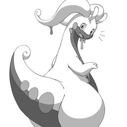 ambiguous_gender belly drooling_slime feral looking_back markings open_mouth rear_view short_arms smile solo tail tendrils thick_thighs noye nintendo pokemon generation_6_pokemon goodra pokemon_(species) 1:1 2025 digital_drawing_(artwork) digital_media_(artwork) greyscale hi_res monochrome