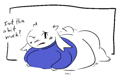 anthro belly big_belly big_breasts big_butt black_eyes blue_clothing blue_sweater blue_topwear blush blush_lines bottomless breasts butt clothed clothing facial_scar female floppy_ears fur hair huge_belly looking_at_viewer lying obese obese_anthro obese_female on_front one_eye_closed open_mouth overweight overweight_anthro overweight_female scar scut_tail short_tail simple_background solo sweater sweater_only tail text three-quarter_view topwear topwear_only white_background white_body white_fur white_hair x_scar brassbell3 cave_story sue_sakamoto lagomorph mammal mimiga 2026 english_text widescreen