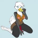 anthro beak breasts clothed clothing feathers female food footwear legwear nipples non-mammal_breasts popsicle simple_background socks solo evilymasterful abigale_valgaln accipitrid accipitriform avian bird eagle 1:1 hi_res