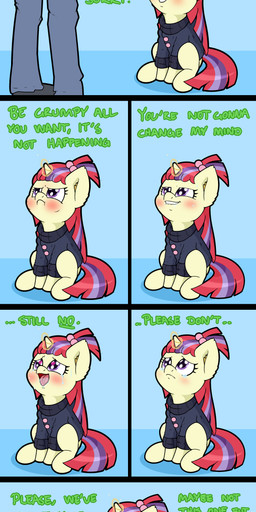 blush bodily_fluids book dialogue female feral heart_eyes heart_symbol horn larger_male male question_mark size_difference smaller_female tears text kumakum friendship_is_magic hasbro my_little_pony mythology anon moondancer_(mlp) equid equine human mammal mythological_creature mythological_equine unicorn absurd_res comic english_text hi_res