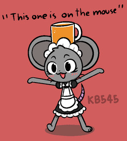:3 anthro clothed clothing female maid_uniform open_mouth simple_background smile solo standing text uniform kb545 it's_on_the_mouse mammal mouse murid murine rodent english_text meme