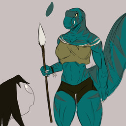 anthro bottomwear caveman clothing confusion duo female male melee_weapon muscular muscular_anthro muscular_female polearm shorts spear weapon evspicklist_(artist) fang_(primal) spear_(primal) dinosaur human mammal prehistoric_species reptile saurischian scalie theropod tyrannosaurid tyrannosauroid tyrannosaurus tyrannosaurus_rex hi_res sketch
