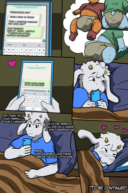 anthro baby bed bedroom big_bulge blush blush_lines bulge cellphone checking_phone clothed clothing daydream dialogue diaper electronics faceless_character femboy furniture gynomorph heart_symbol hearts_around_head herm huge_bulge hyper hyper_baby hyper_bulge intersex lying lying_on_bed male on_bed phone shirt sleeping texting thought_bubble toddler topwear wearing_diaper young young_but_hung young_gynomorph young_intersex ikubatt deltarune undertale undertale_(series) asriel_dreemurr ambiguous_species bovid caprine goat mammal absurd_res comic hi_res