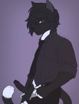 anthro black_body black_fur bodily_fluids cheritz clothing erection foreskin fur genital_fluids genitals glans hair humanoid_genitalia juminhan male mysme penis pose precum solo standing suit suit_and_tie tail dirtylynel mystic_messenger jumin_han domestic_cat felid feline felis mammal tuxedo_cat absurd_res digital_media_(artwork) hi_res pinup