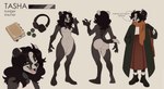anthro dice_roll electronics female headphones solo headoctopus les_miserables badger mammal mustelid musteline tasha_(disambiguation) hi_res model_sheet