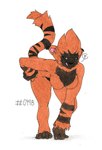 anthro anthrofied bent_over brown_body featureless_crotch feet female fur hand_on_hip heart_symbol long_arms looking_at_viewer markings multicolored_body multicolored_fur muscular muscular_anthro muscular_arms muscular_female nude orange_body orange_fur prehensile_feet simple_background solo standing striped_markings striped_tail stripes tail tail_markings toes tongue two_tone_body two_tone_fur white_background foxydraws palworld pocketpair gorirat gorirat_terra pal_(species) absurd_res hi_res