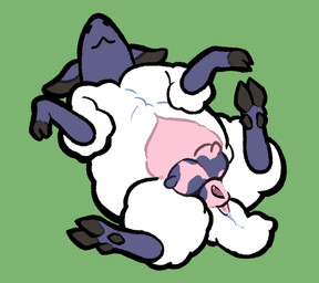 anatomically_correct anatomically_correct_genitalia anatomically_correct_vulva black_body black_hooves black_skin clitoris female feral fur genitals green_background hooves mottled_udders mouth_closed pink_body pink_skin simple_background solo tail tail_anus vulva white_body white_fur white_wool wool_(fur) critterzone01 thespackster bovid caprine mammal sheep hi_res