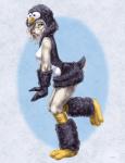 anthro biped clothed clothing costume female looking_at_viewer penguin_costume smile solo standing yellow_eyes sabretoothed_ermine felid mammal prehistoric_species saber-toothed_tiger 2014